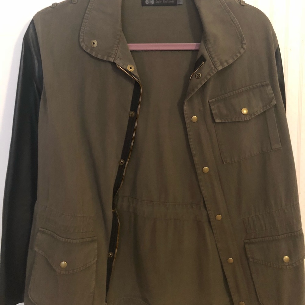 JET John Eshaya Army jacket with leather sleeves